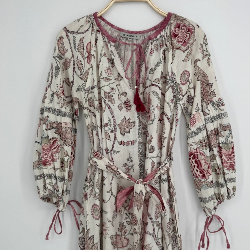 D'Ascoli Tuckahoe Floral Print Midi Dress Medium Boho Cottagecore Hand Woven - Picture 3 of 13